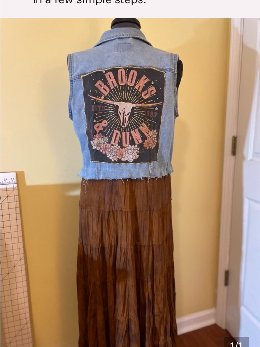 Custom Brooks & Dunn Denim Vest with full length brown suede hem